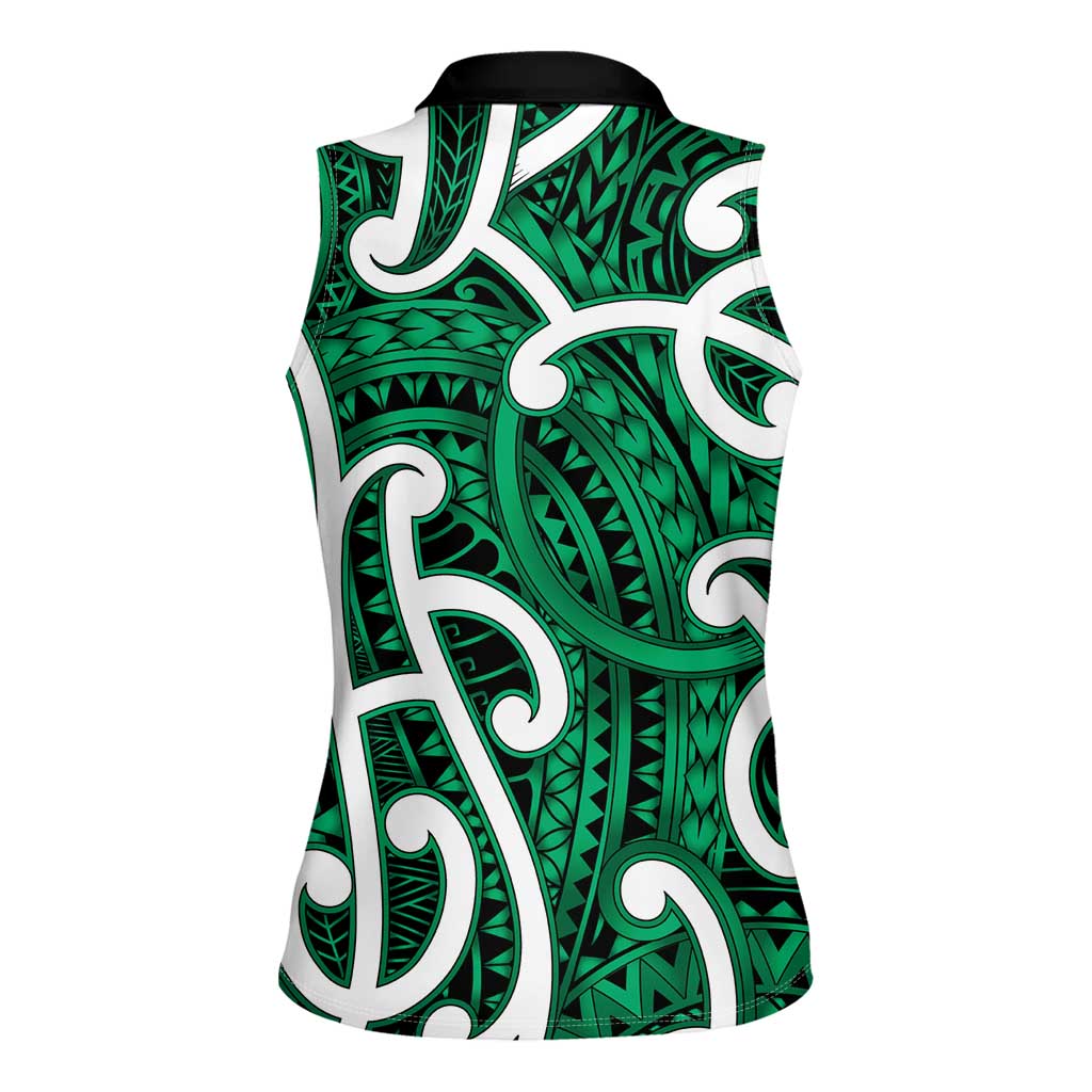 Aotearoa Maori Kowhaiwhai Women Sleeveless Polo Shirt Kakariki Puhoro and Patiki LT9 - Polynesian Pride