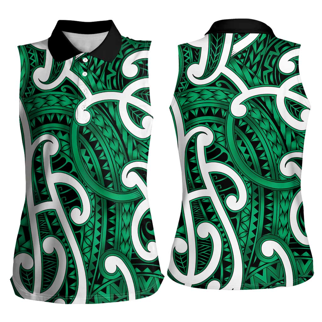 Aotearoa Maori Kowhaiwhai Women Sleeveless Polo Shirt Kakariki Puhoro and Patiki LT9 - Polynesian Pride