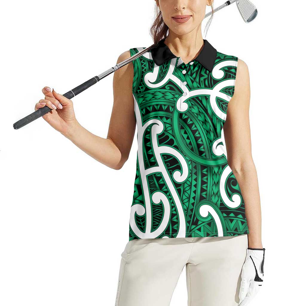 Aotearoa Maori Kowhaiwhai Women Sleeveless Polo Shirt Kakariki Puhoro and Patiki LT9 - Polynesian Pride