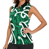 Aotearoa Maori Kowhaiwhai Women Sleeveless Polo Shirt Kakariki Puhoro and Patiki LT9 - Polynesian Pride