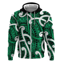 Aotearoa Maori Kowhaiwhai Zip Hoodie Kakariki Puhoro and Patiki