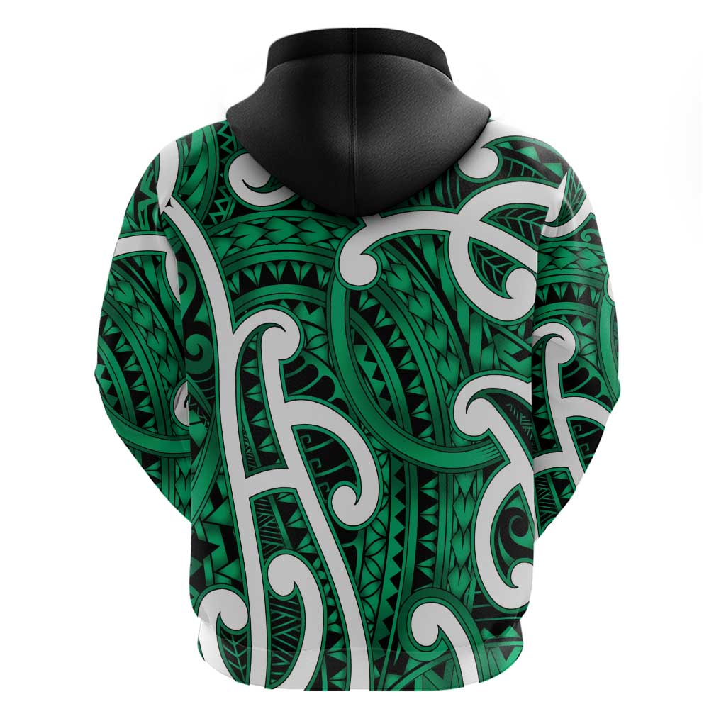 Aotearoa Maori Kowhaiwhai Zip Hoodie Kakariki Puhoro and Patiki