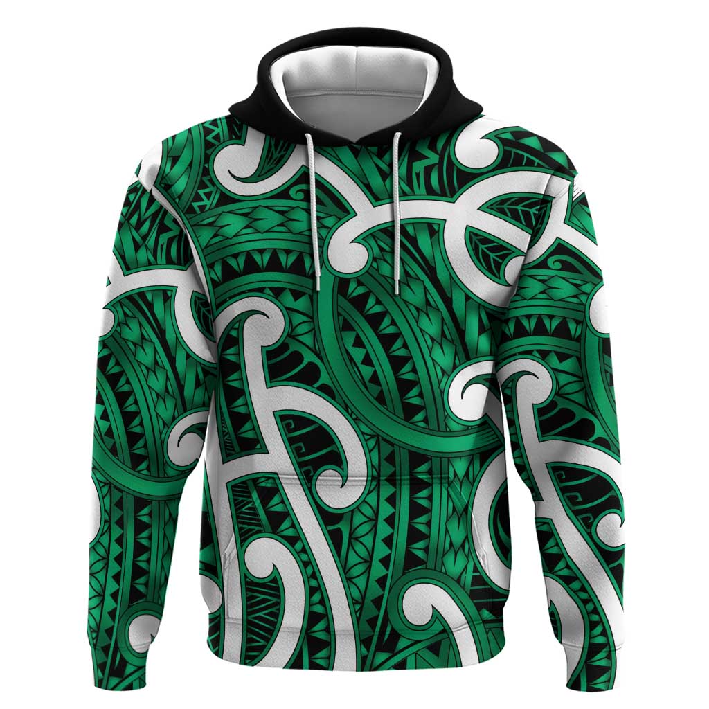 Aotearoa Maori Kowhaiwhai Zip Hoodie Kakariki Puhoro and Patiki