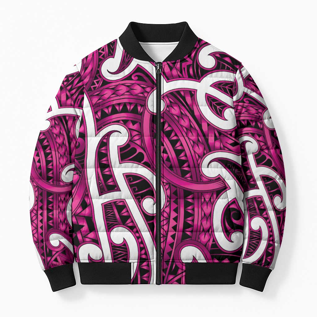Aotearoa Maori Kowhaiwhai Bomber Puffer Jacket Mawhero Puhoro and Patiki