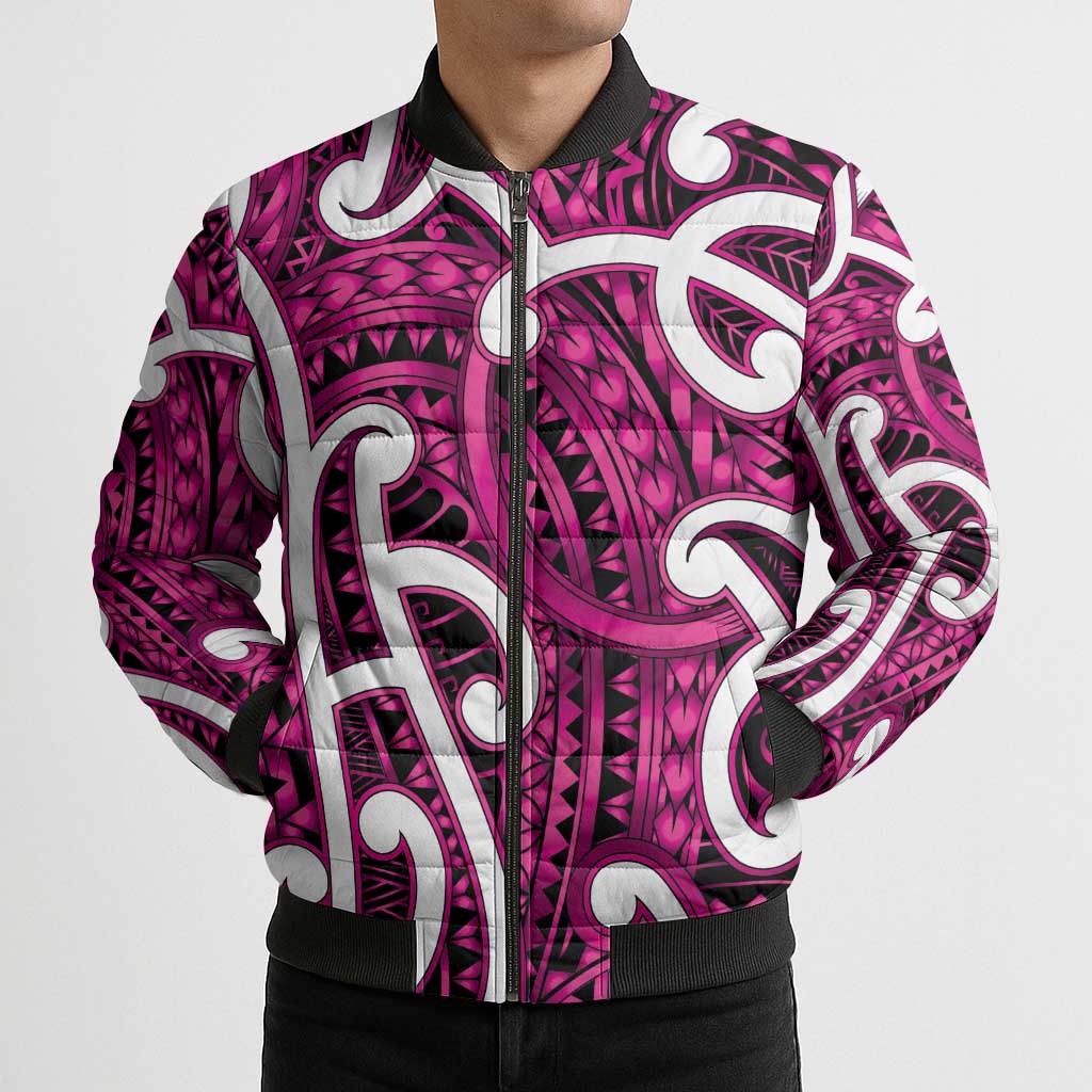 Aotearoa Maori Kowhaiwhai Bomber Puffer Jacket Mawhero Puhoro and Patiki