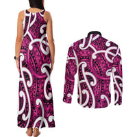 Aotearoa Maori Kowhaiwhai Couples Matching Tank Maxi Dress and Long Sleeve Button Shirt Mawhero Puhoro and Patiki LT9 - Polynesian Pride