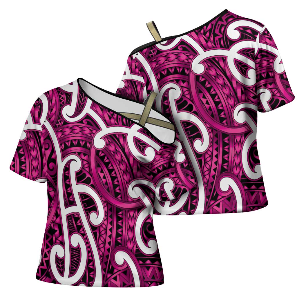 Aotearoa Maori Kowhaiwhai Cross Shoulder Shirt Mawhero Puhoro and Patiki
