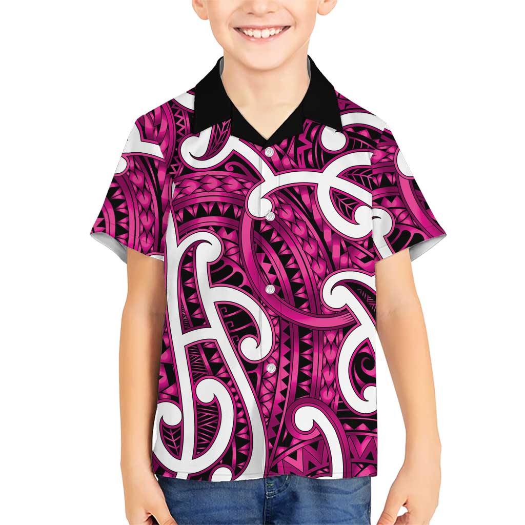 Aotearoa Maori Kowhaiwhai Family Matching Long Sleeve Bodycon Dress and Hawaiian Shirt Mawhero Puhoro and Patiki LT9 Son's Shirt Pink - Polynesian Pride