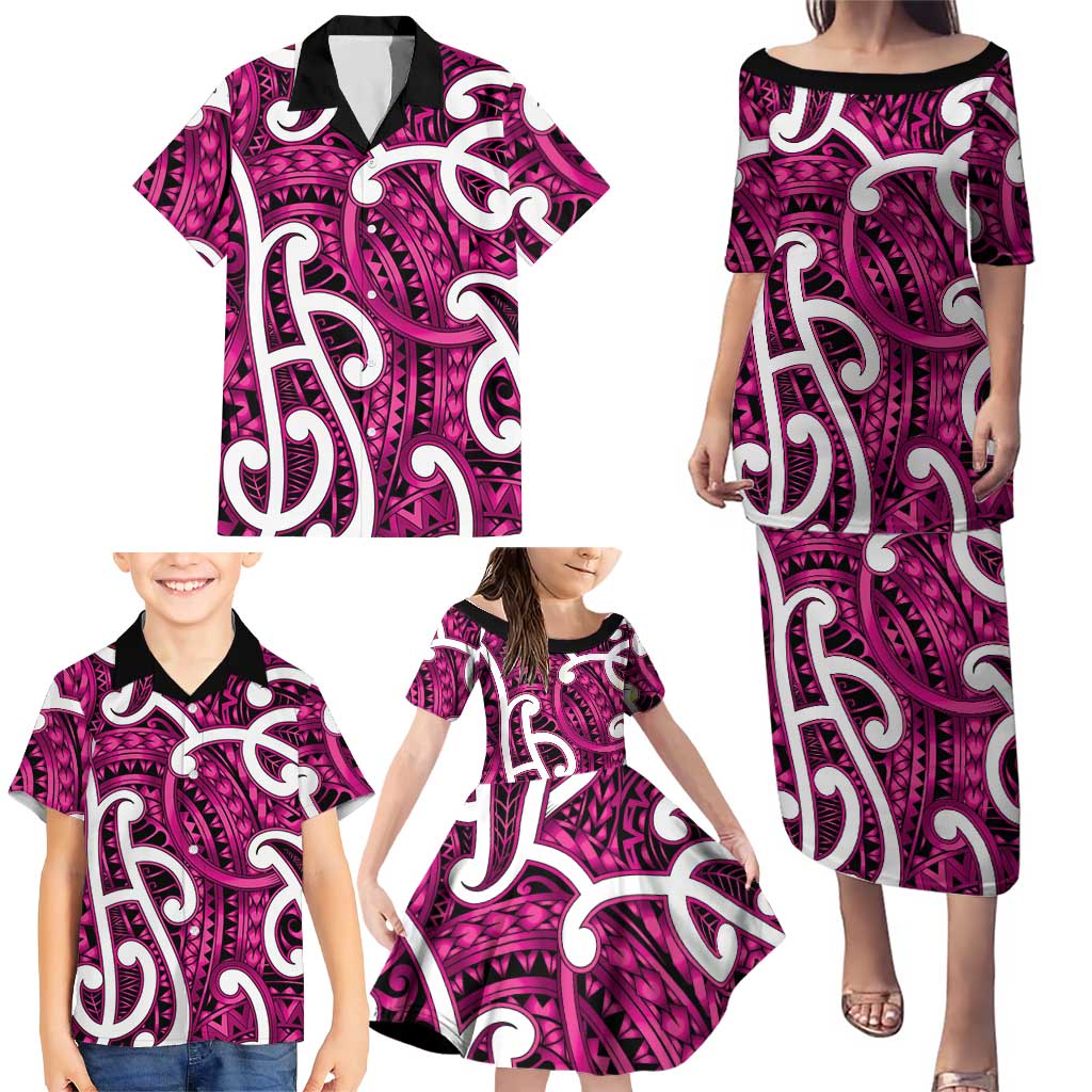 Aotearoa Maori Kowhaiwhai Family Matching Puletasi and Hawaiian Shirt Mawhero Puhoro and Patiki