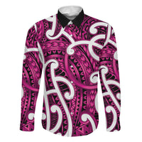 Aotearoa Maori Kowhaiwhai Family Matching Puletasi and Hawaiian Shirt Mawhero Puhoro and Patiki LT9 Dad's Shirt - Long Sleeve Pink - Polynesian Pride