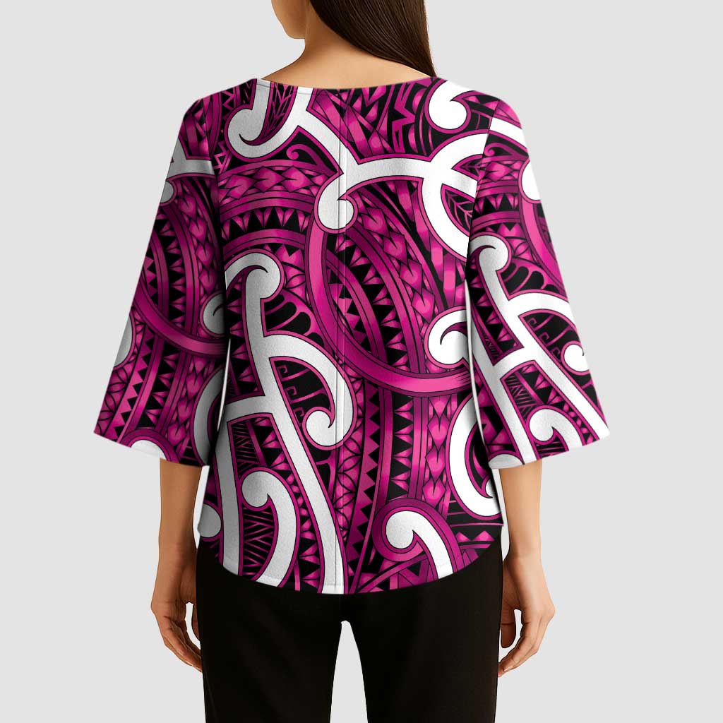 Aotearoa Maori Kowhaiwhai Kimono Sleeve Blouse Mawhero Puhoro and Patiki