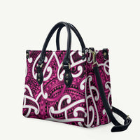 Aotearoa Maori Kowhaiwhai Leather Bag Mawhero Puhoro and Patiki