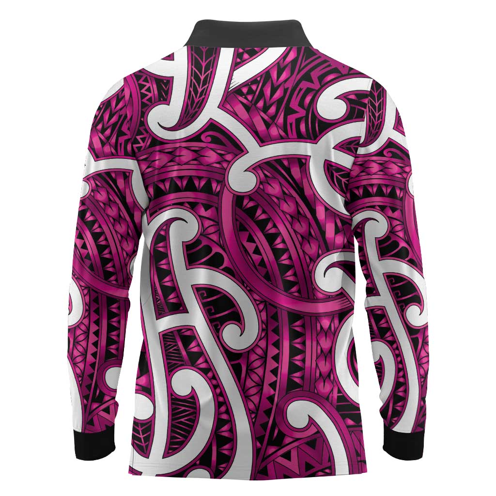 Aotearoa Maori Kowhaiwhai Long Sleeve Polo Shirt Mawhero Puhoro and Patiki