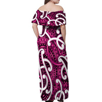 Aotearoa Maori Kowhaiwhai Off Shoulder Maxi Dress Mawhero Puhoro and Patiki