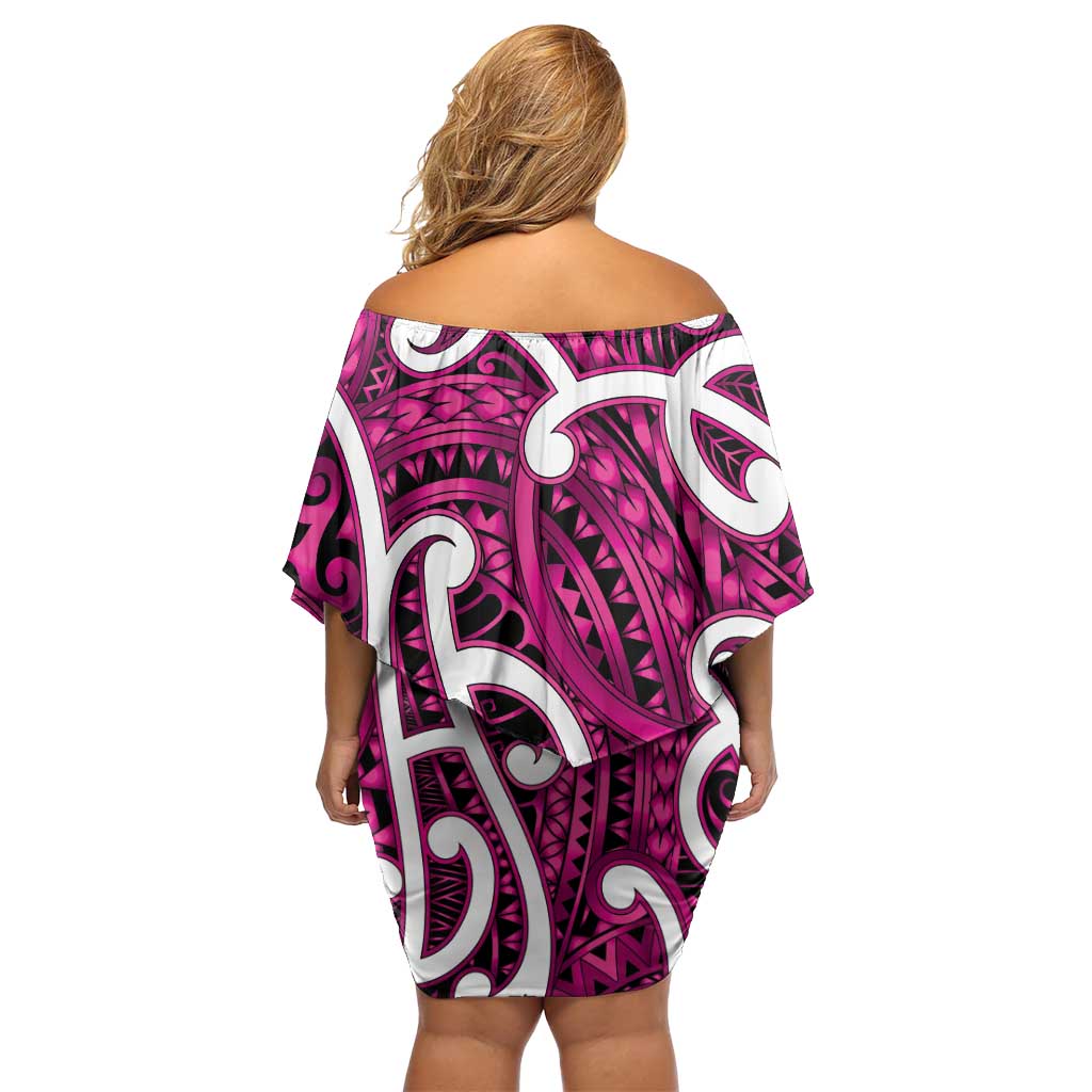 Aotearoa Maori Kowhaiwhai Off Shoulder Short Dress Mawhero Puhoro and Patiki
