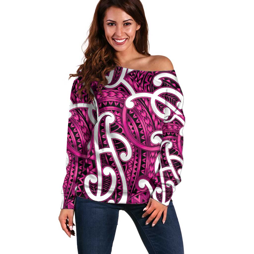 Aotearoa Maori Kowhaiwhai Off Shoulder Sweater Mawhero Puhoro and Patiki