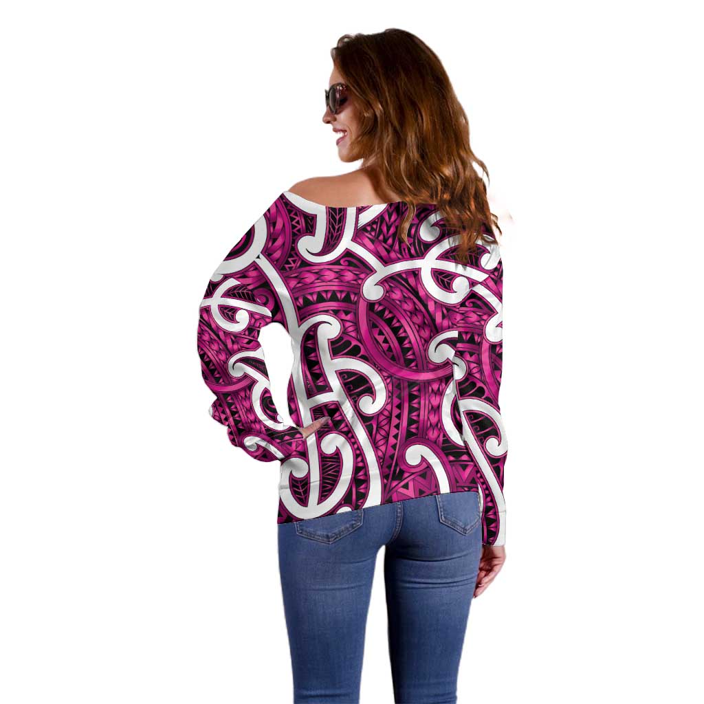 Aotearoa Maori Kowhaiwhai Off Shoulder Sweater Mawhero Puhoro and Patiki