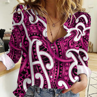 Aotearoa Maori Kowhaiwhai Women Casual Shirt Mawhero Puhoro and Patiki LT9 Female Pink - Polynesian Pride