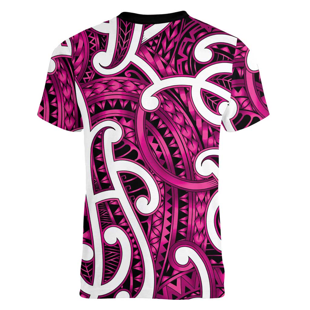 Aotearoa Maori Kowhaiwhai Women V-Neck T-Shirt Mawhero Puhoro and Patiki LT9 - Polynesian Pride