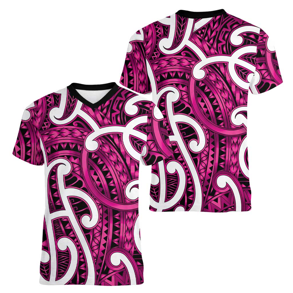 Aotearoa Maori Kowhaiwhai Women V-Neck T-Shirt Mawhero Puhoro and Patiki LT9 - Polynesian Pride