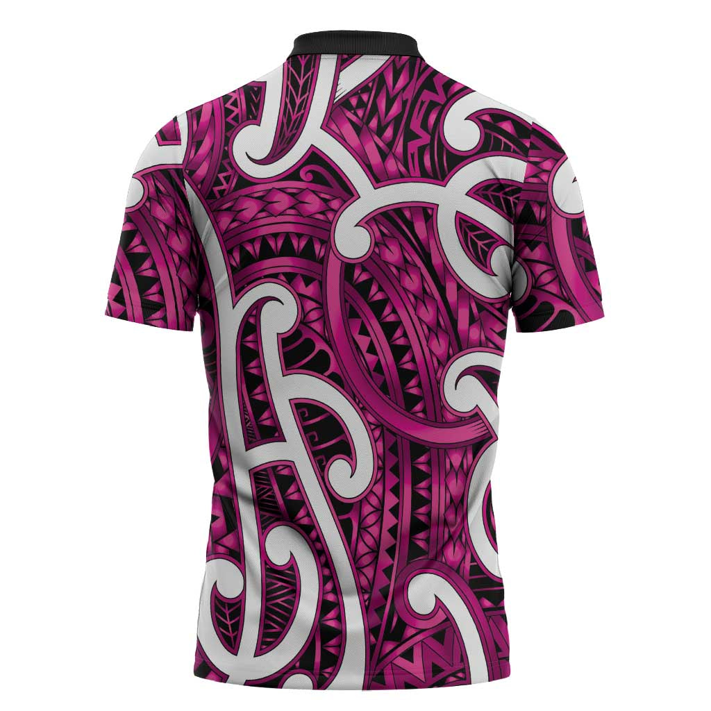 Aotearoa Maori Kowhaiwhai Zipper Polo Shirt Mawhero Puhoro and Patiki