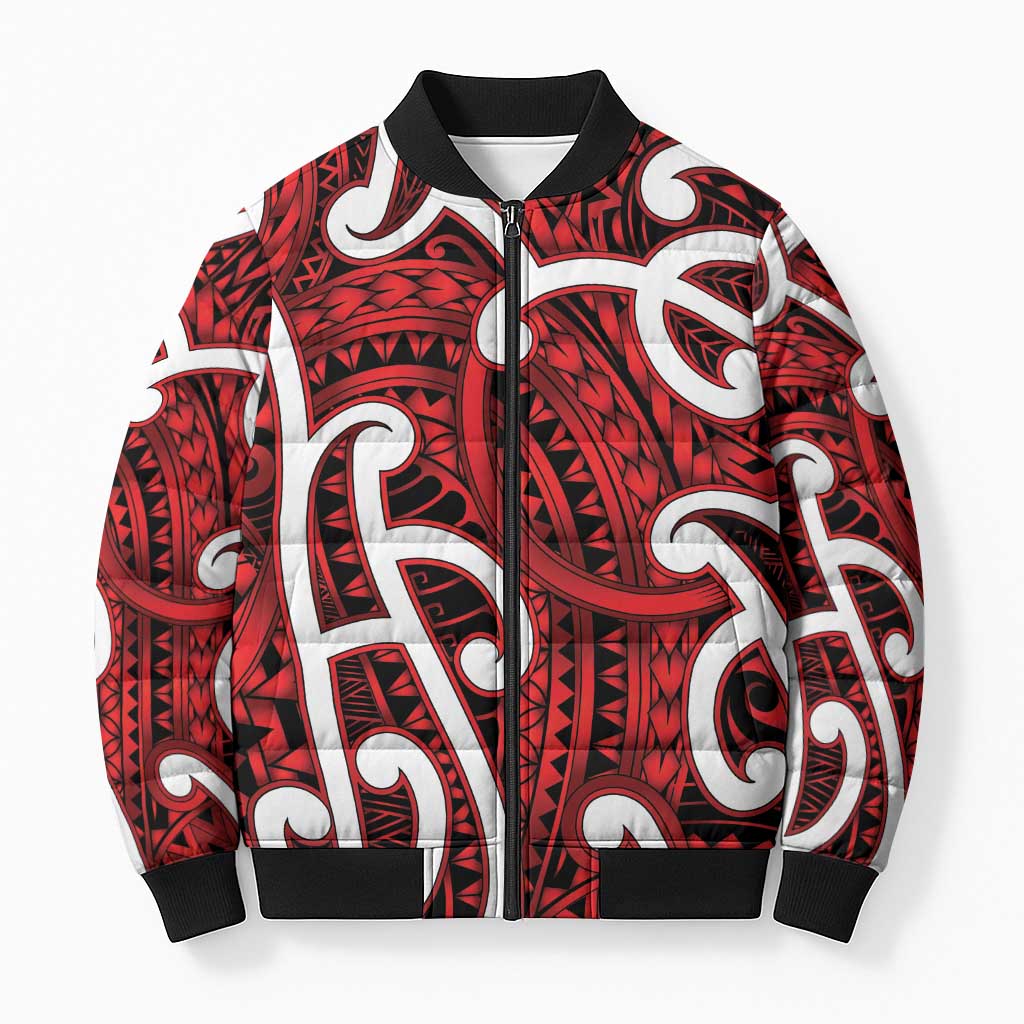 Aotearoa Maori Kowhaiwhai Bomber Puffer Jacket Whero Puhoro and Patiki