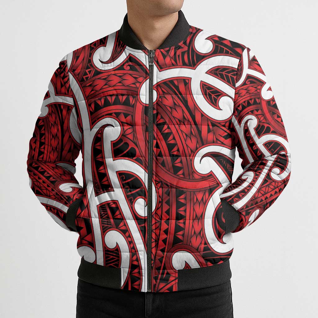 Aotearoa Maori Kowhaiwhai Bomber Puffer Jacket Whero Puhoro and Patiki
