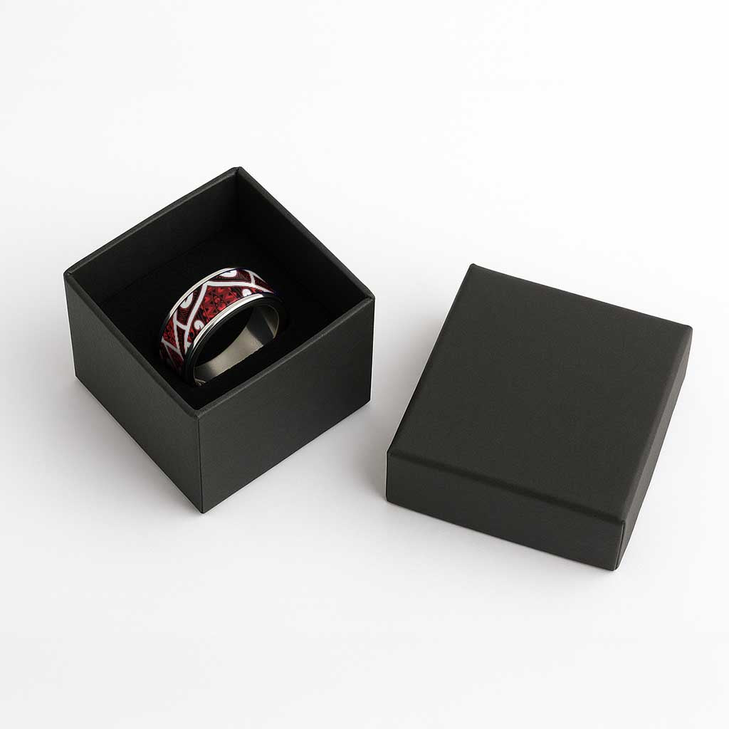 Aotearoa Maori Kowhaiwhai Classic Ring Whero Puhoro and Patiki