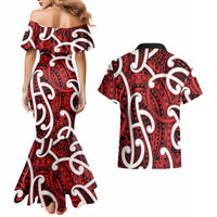 Aotearoa Maori Kowhaiwhai Couples Matching Mermaid Dress and Hawaiian Shirt Whero Puhoro and Patiki LT9 - Polynesian Pride