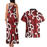 Aotearoa Maori Kowhaiwhai Couples Matching Tank Maxi Dress and Hawaiian Shirt Whero Puhoro and Patiki LT9 - Polynesian Pride