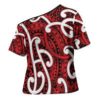 Aotearoa Maori Kowhaiwhai Cross Shoulder Shirt Whero Puhoro and Patiki