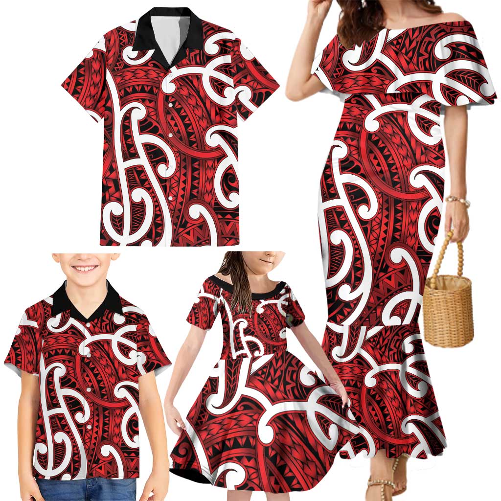 Aotearoa Maori Kowhaiwhai Family Matching Mermaid Dress and Hawaiian Shirt Whero Puhoro and Patiki LT9 - Polynesian Pride