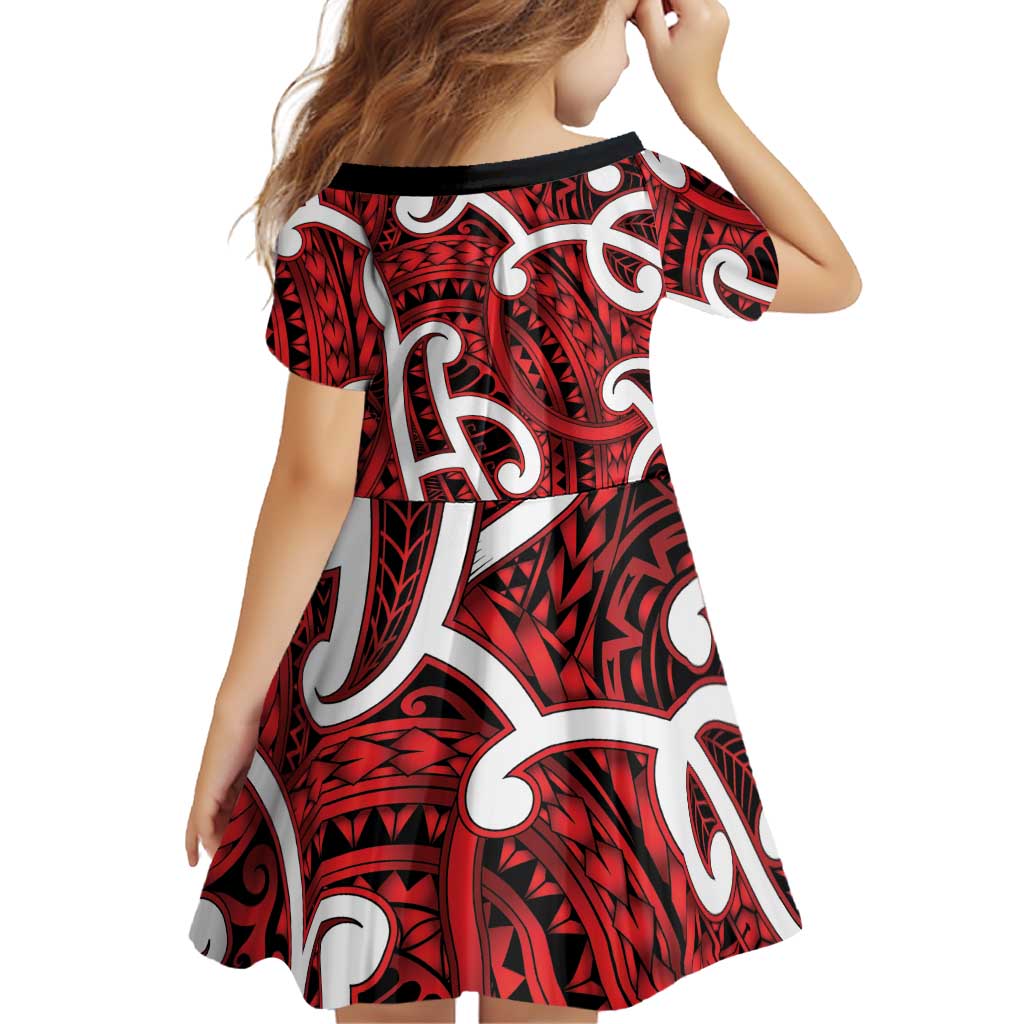 Aotearoa Maori Kowhaiwhai Family Matching Off The Shoulder Long Sleeve Dress and Hawaiian Shirt Whero Puhoro and Patiki LT9 - Polynesian Pride