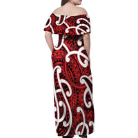 Aotearoa Maori Kowhaiwhai Family Matching Off Shoulder Maxi Dress and Hawaiian Shirt Whero Puhoro and Patiki LT9 - Polynesian Pride