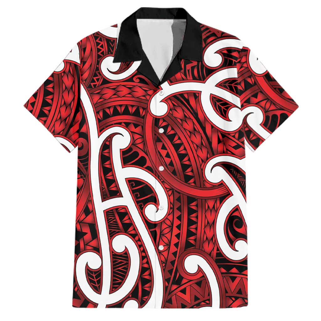 Aotearoa Maori Kowhaiwhai Family Matching Tank Maxi Dress and Hawaiian Shirt Whero Puhoro and Patiki LT9 Dad's Shirt - Short Sleeve Red - Polynesian Pride