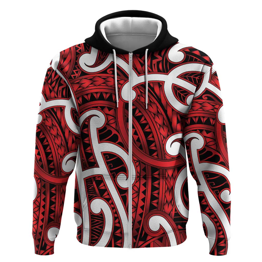 Aotearoa Maori Kowhaiwhai Hoodie Whero Puhoro and Patiki