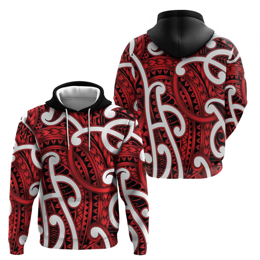 Aotearoa Maori Kowhaiwhai Hoodie Whero Puhoro and Patiki
