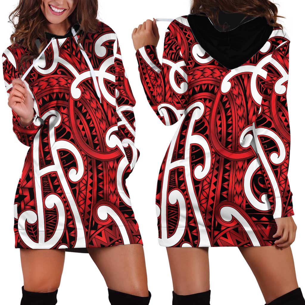 Aotearoa Maori Kowhaiwhai Hoodie Dress Whero Puhoro and Patiki LT9 - Polynesian Pride