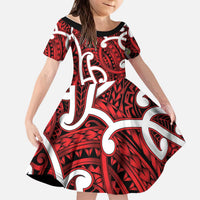 Aotearoa Maori Kowhaiwhai Kid Short Sleeve Dress Whero Puhoro and Patiki