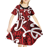 Aotearoa Maori Kowhaiwhai Kid Short Sleeve Dress Whero Puhoro and Patiki