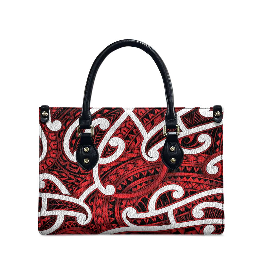 Aotearoa Maori Kowhaiwhai Leather Bag Whero Puhoro and Patiki
