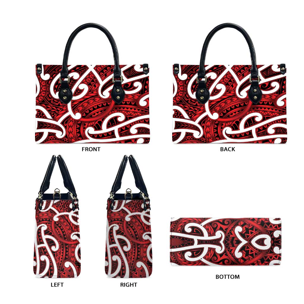 Aotearoa Maori Kowhaiwhai Leather Bag Whero Puhoro and Patiki