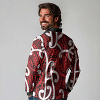 Aotearoa Maori Kowhaiwhai Long Sleeve Polo Shirt Whero Puhoro and Patiki