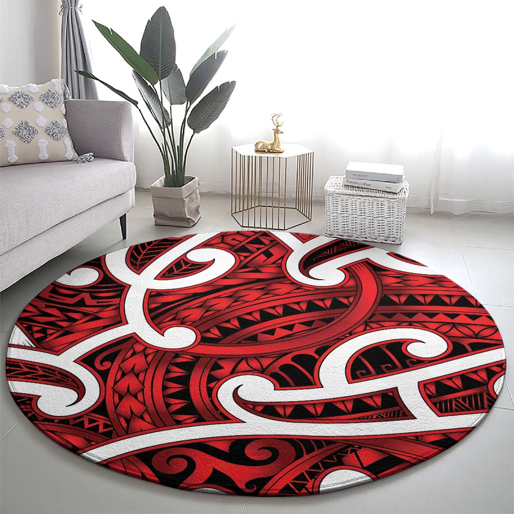 Aotearoa Maori Kowhaiwhai Round Carpet Whero Puhoro and Patiki