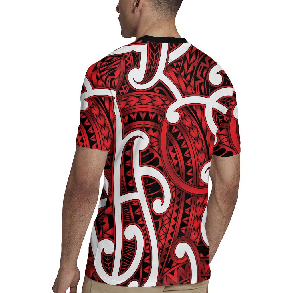 Aotearoa Maori Kowhaiwhai Rugby Jersey Whero Puhoro and Patiki