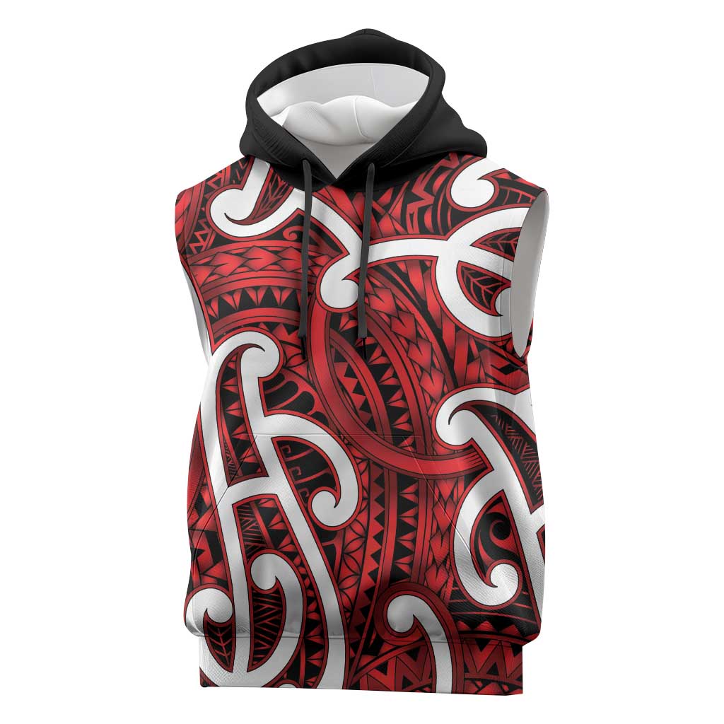 Aotearoa Maori Kowhaiwhai Sleeveless Hoodie Whero Puhoro and Patiki LT9 Red - Polynesian Pride