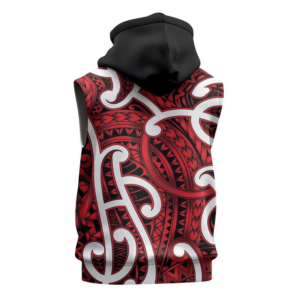 Aotearoa Maori Kowhaiwhai Sleeveless Hoodie Whero Puhoro and Patiki LT9 - Polynesian Pride