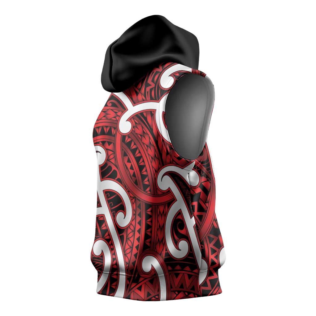 Aotearoa Maori Kowhaiwhai Sleeveless Hoodie Whero Puhoro and Patiki LT9 - Polynesian Pride