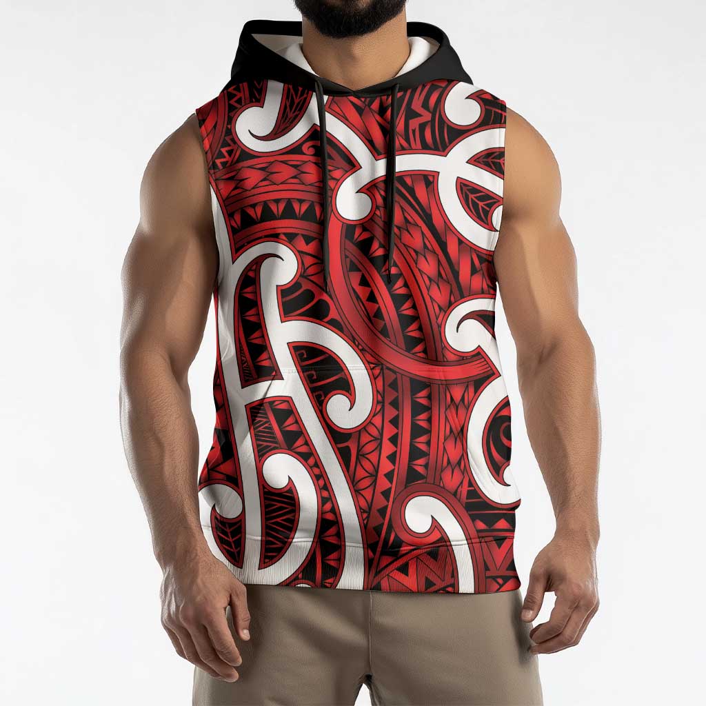 Aotearoa Maori Kowhaiwhai Sleeveless Hoodie Whero Puhoro and Patiki LT9 - Polynesian Pride