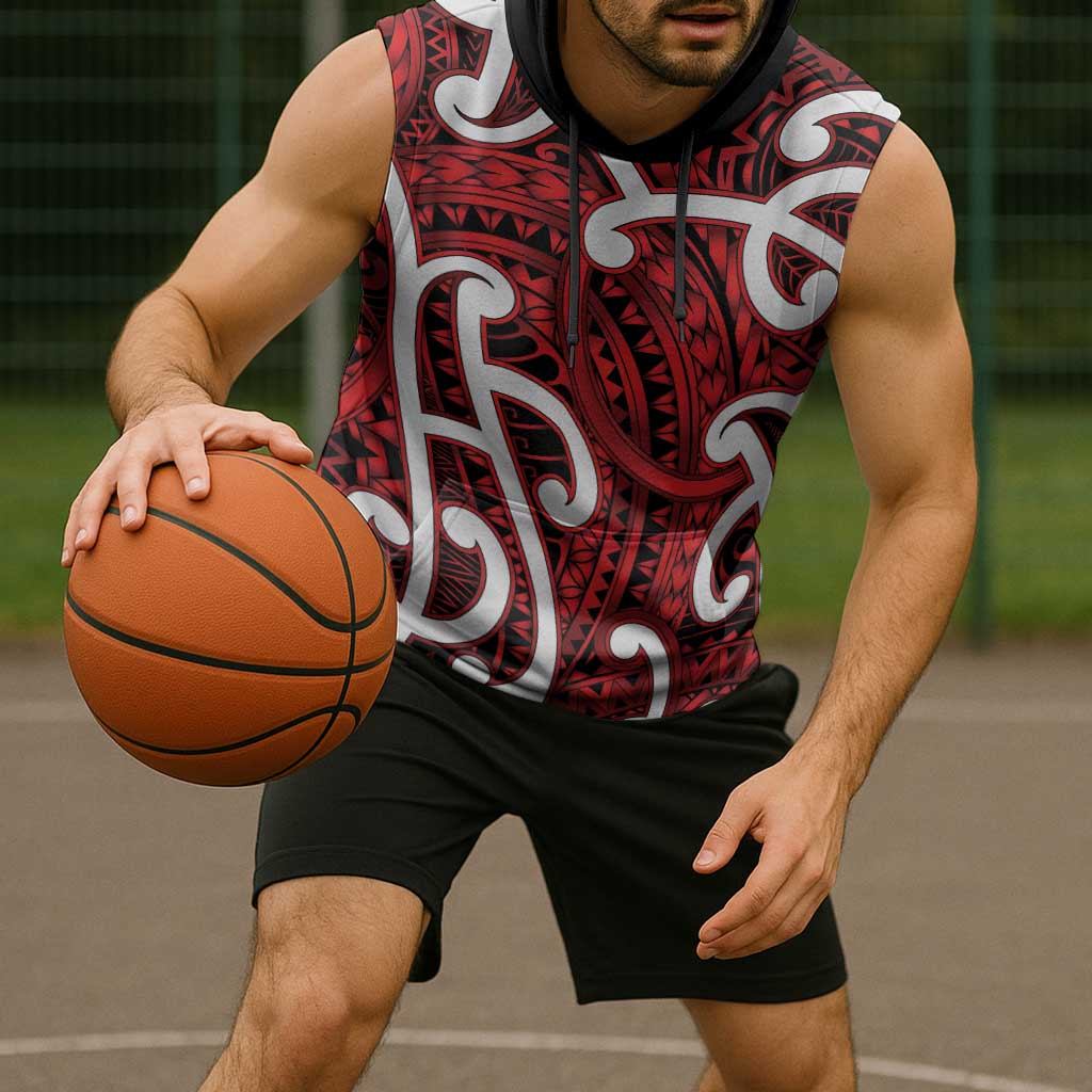 Aotearoa Maori Kowhaiwhai Sleeveless Hoodie Whero Puhoro and Patiki LT9 - Polynesian Pride